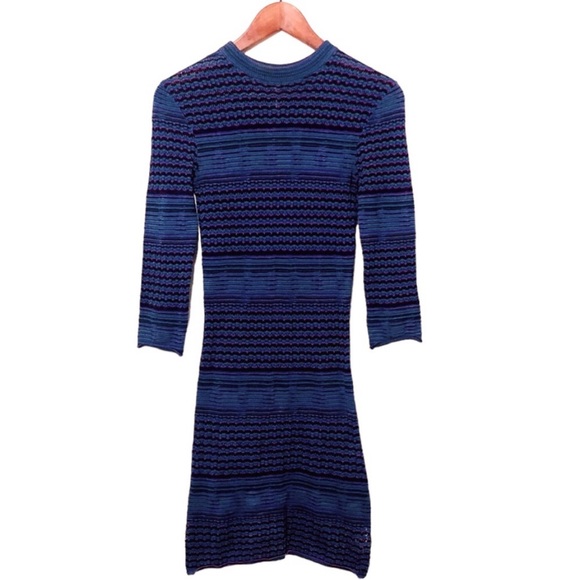 Free People Bodycon Knit Dress 70s Vintage Style Semi Sheer Stripe Purple Blue - Picture 3 of 16